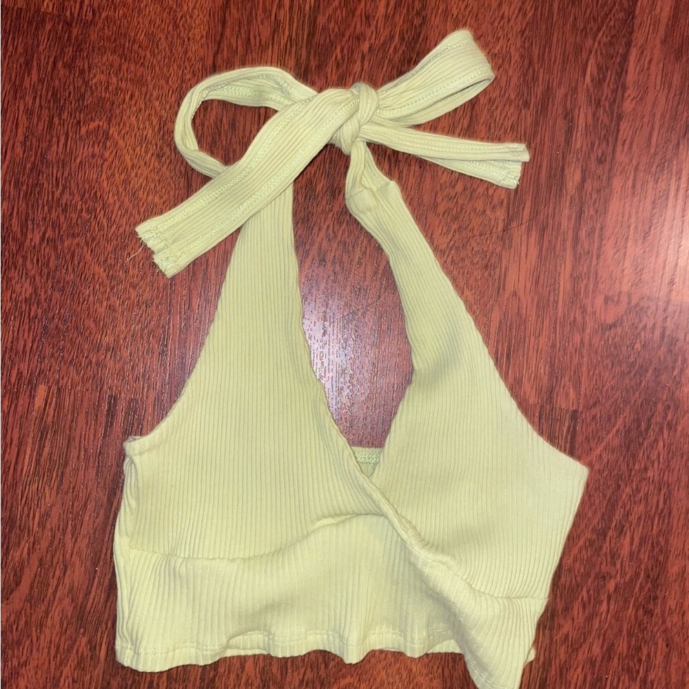 Halter Neck Ribbed Top in Light green